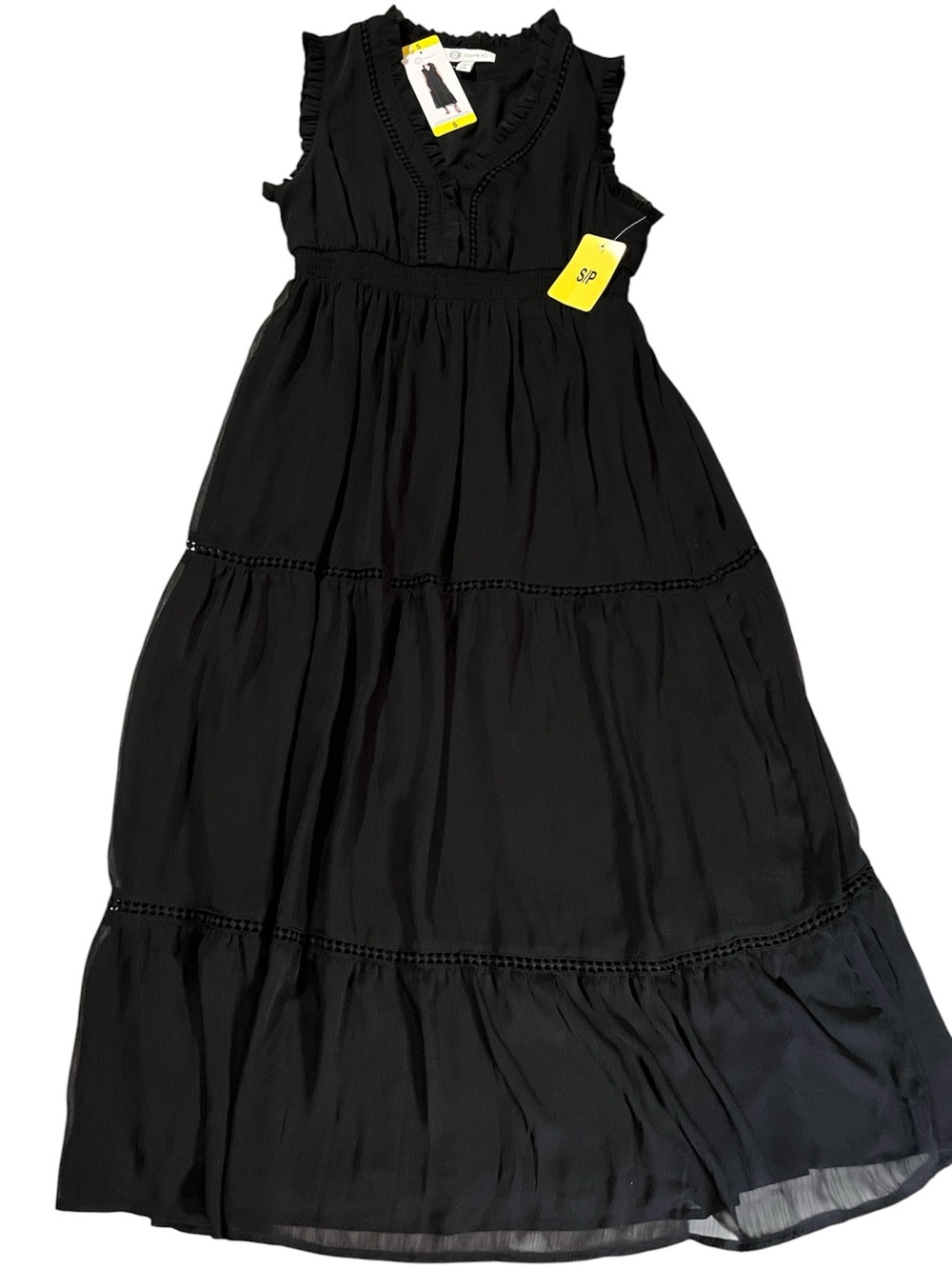New CHRISTINA B Black Tiered Ruffle Maxi Dress
Small